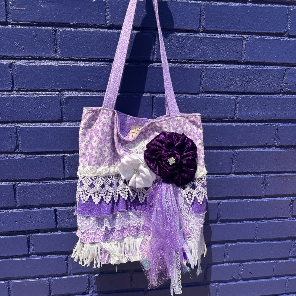 Elegant Purple and White Floral Tote Bag